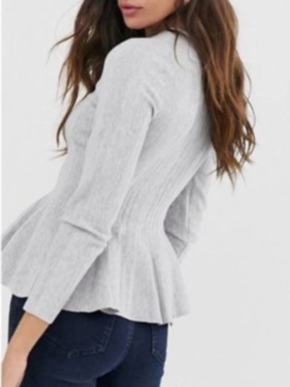 Ted baker London beffi grey ribbed peplum knit sweater US SZ 6/S